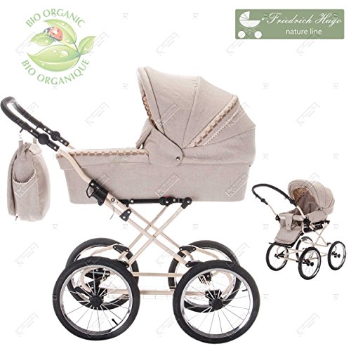 Friedrich Hugo Natureline Uni /Öko Nostalgie Kinderwagen Catherine Creme 2 in 1 Kombi Kinderwagen