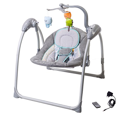 Elektrische Babyschaukel Automatische Baby Wiege Wippe LILOU grau Fernbedienung, MP3-Player via USB, Netzadapter